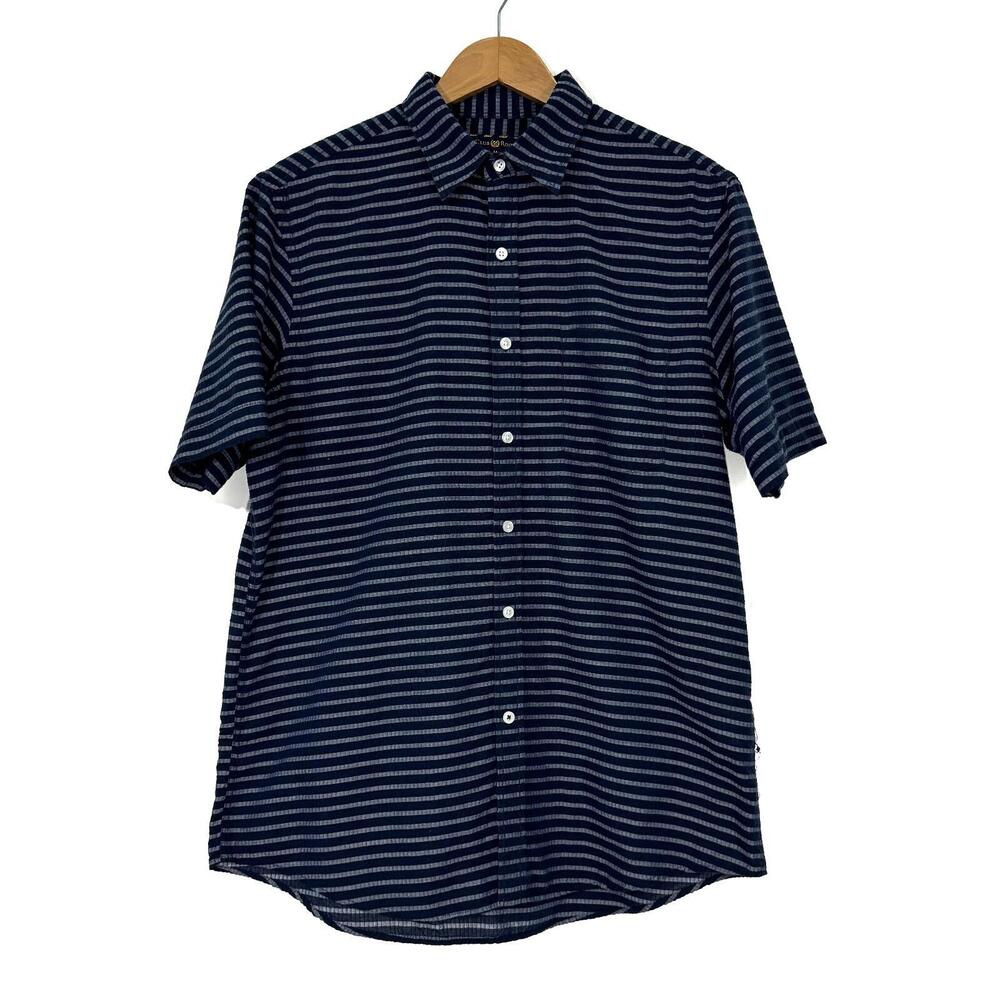 Club Room Men’s Size Medium Blue Striped Cotton Blend Casual Button Up Shirt